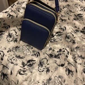 Compact Navy Crossbody Bag with Gold Hardware